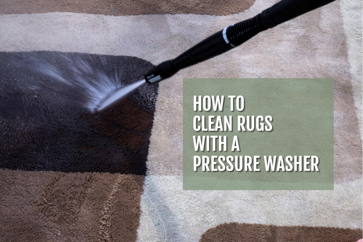 Image of a rug being cleaned with a pressure washer
